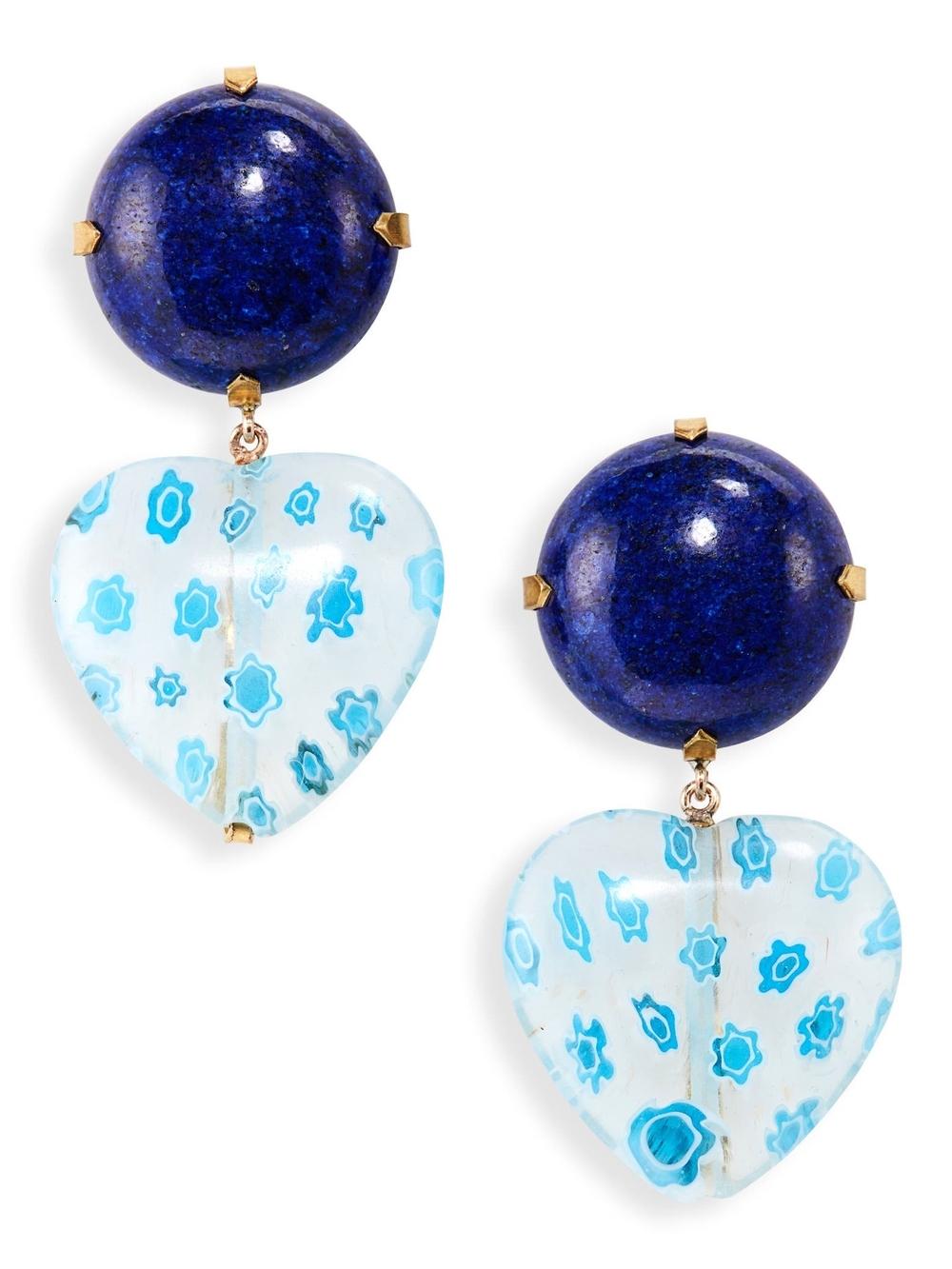 Blue Lapis and Aqua Heart Drop Earrings